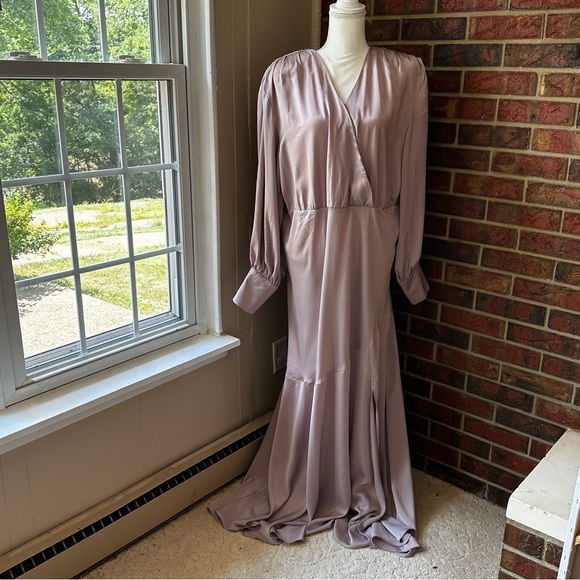 Eloquii Mauve Long Sleeve Faux Wrap Mermaid Dress Evening Wear Soft Feminine - Picture 1 of 16